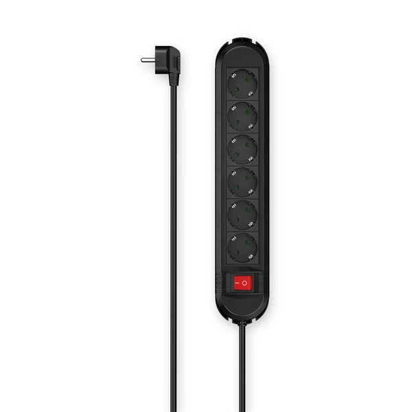 Hama Colour hálózati elosztó 6x, 1,5m, kapcsolós , fekete, fip (223037)