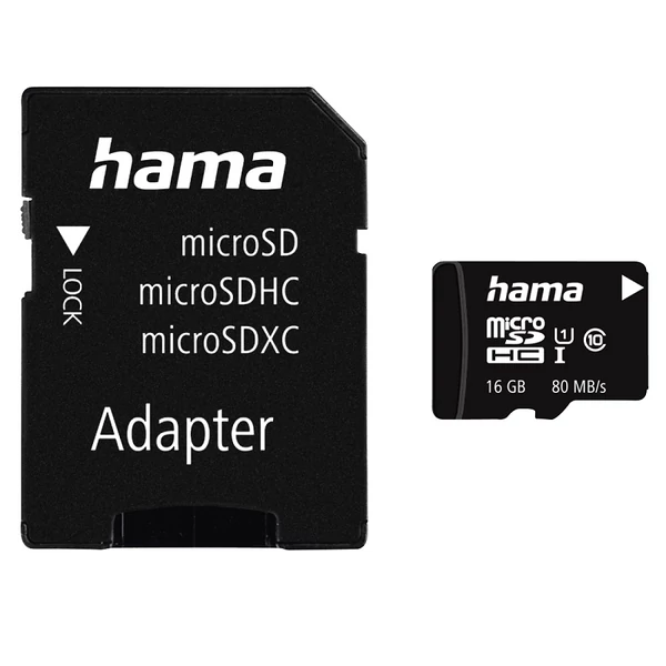 Hama microsd kártya, 16gb, 80mb/s, cl10 (124138)