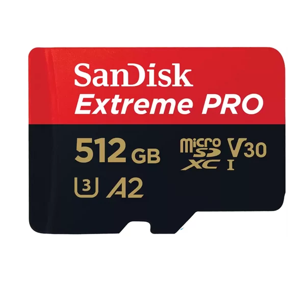 Sandisk microsd extreme pro kártya 512gb, 200/140 mb/s, a2 c10 v30 uhs-i u3 (214507)