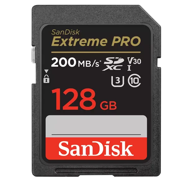 Sandisk sdxc extreme pro kártya 128gb, 200/90 mb/s , uhs-i, class 10, u3, v30 (121596)