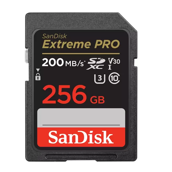 Sandisk sdxc extreme pro kártya 256gb, 200/140 mb/s , uhs-i, class 10, u3, v30 (121597)