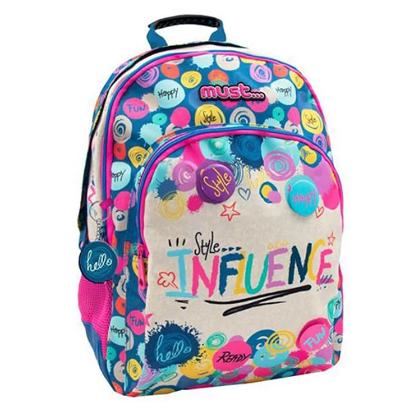 Must... Influence lekerekített háromrekeszes iskolatáska, hátizsák 33x16x45cm