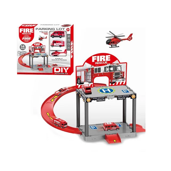 Tűzoltóállomás parkolóház játékszett kisautókkal