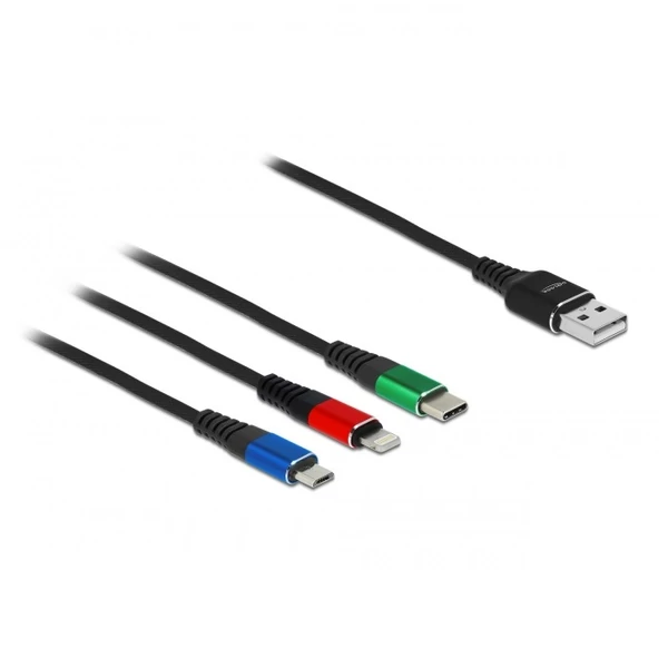 Delock 1 m hosszú, USB töltő kábel 3 az 1-ben Lightning -, Micro USB- és USB Type-C  csatlakozáshoz