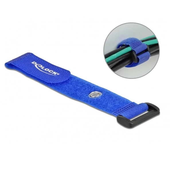 Delock Befűzős kábelkötegelő tépőzárral és szorító karikával hossza 190 mm, szélessége 25 mm, 5 db.