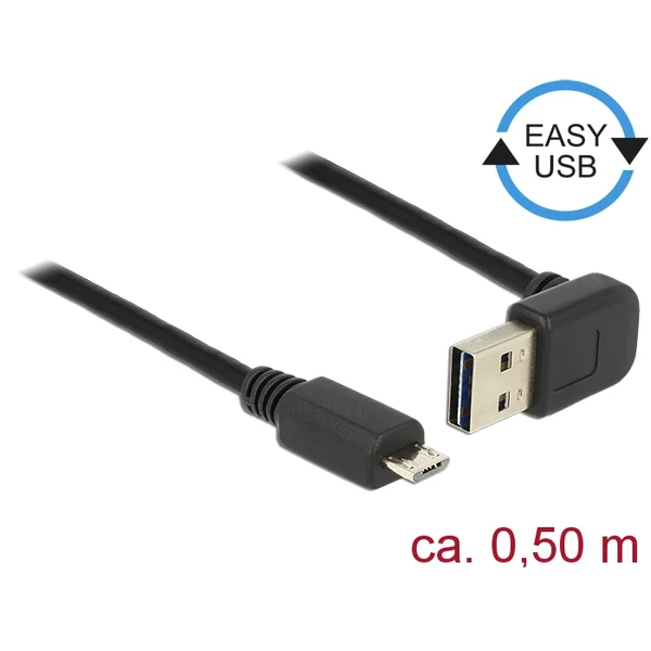 Delock Kábel EASY-USB 2.0-s A típusú csatlakozódugó, ívelt felfelé / lefelé > USB 2.0-s Micro-B-típu