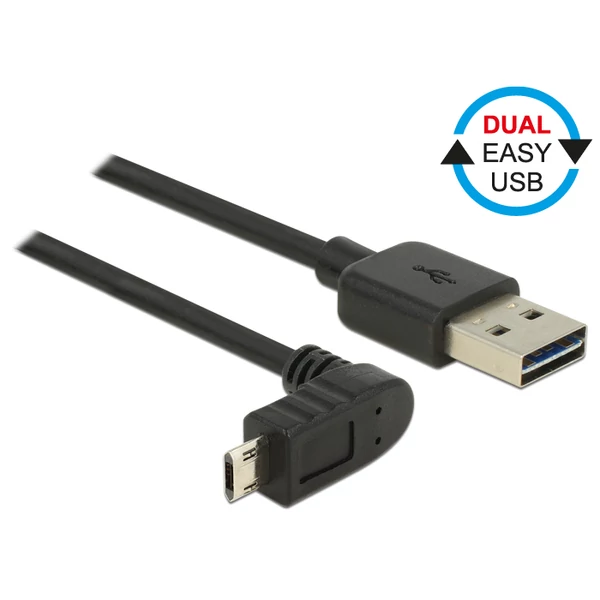 Delock Kábel, EASY-USB 2.0-s A-típusú csat. > EASY-USB 2.0-s Micro-B típusú csat.ívelt 0,5 m, fekete