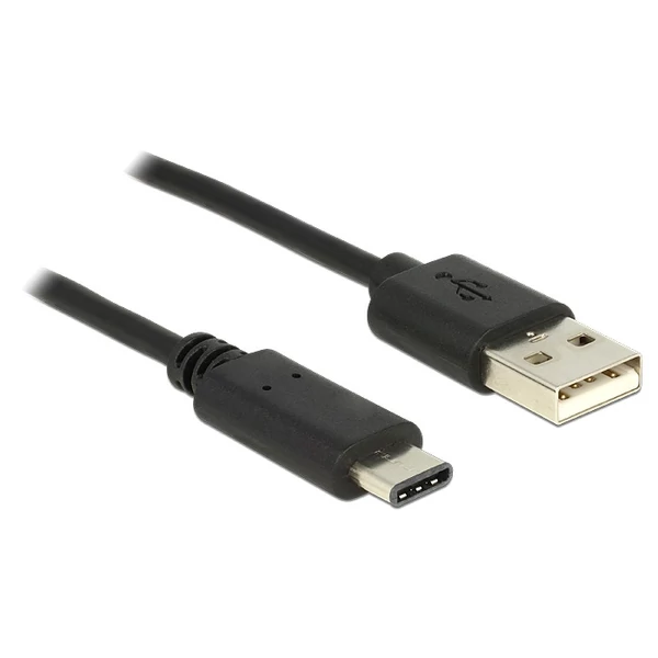 Delock USB 2.0-s kábel A-típusú csatlakozódugóval > USB C típus 2.0 csatlakozódugóval, 0,5 m, fekete