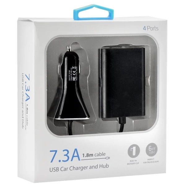 BlueStar autós töltő 4 x USB, 7,3 A, kábel 1,8 m