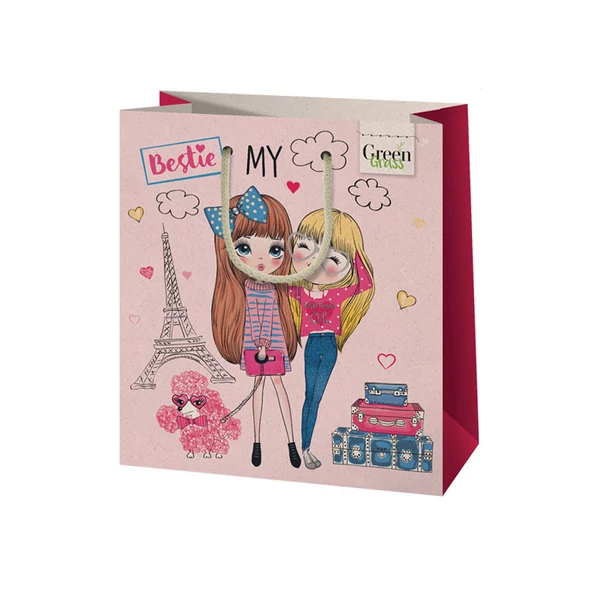 Green Grass Bestie lányos közepes méretű ajándéktáska 20x9x23cm