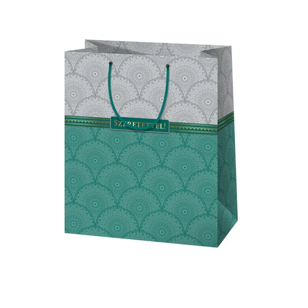 Szeretettel! elegáns nagyméretű ajándéktáska arany berakással 26x13x33cm