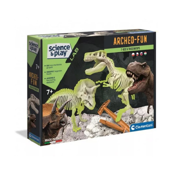 Science&Play: Archeofun Világító T-rex és Triceratops régész szett - Clementoni