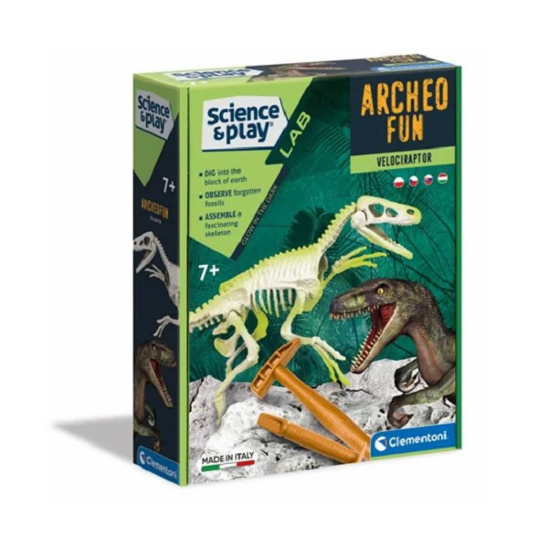 Science&Play: Archeofun Világító Velociraptor régész szett - Clementoni