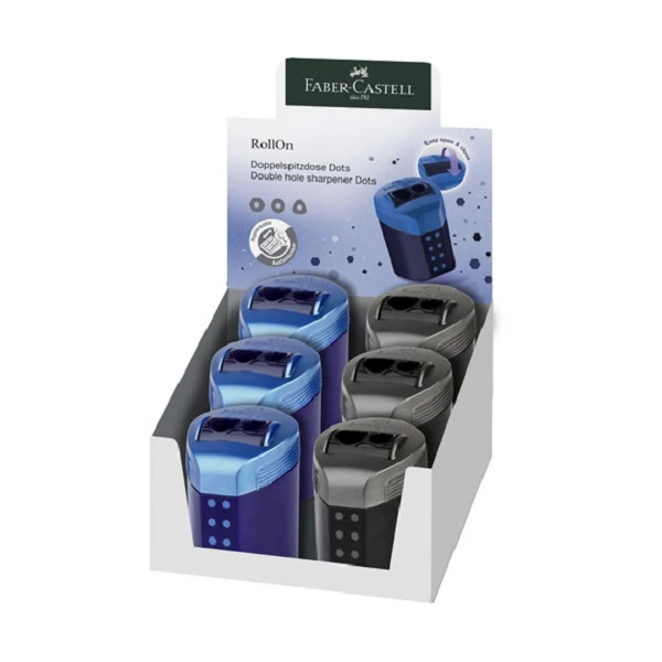 Faber-Castell: RollOn pöttyös dupla tartályos hegyező kétféle változatban