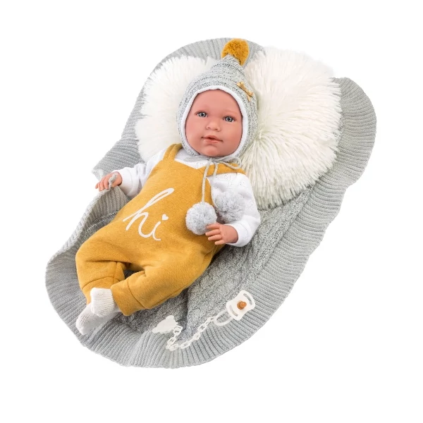 Llorens: Mimi Llorana 42cm-es síró újszülött baba pléddel és szőrös párnával
