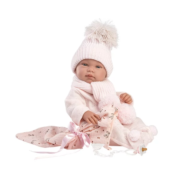 Llorens: Tina újszülött baba rózsaszín szettben babatakaróval és cumival 43cm