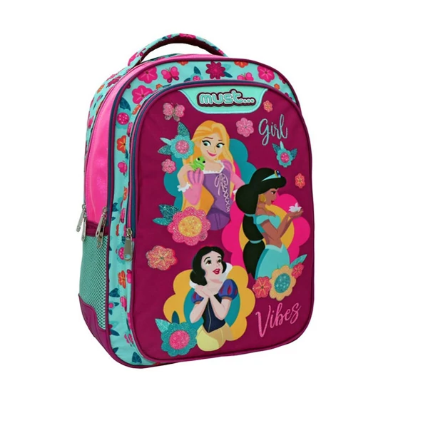 Must: Disney Hercegnők lekerekített ergonomikus iskolatáska, hátizsák 32x18x43cm