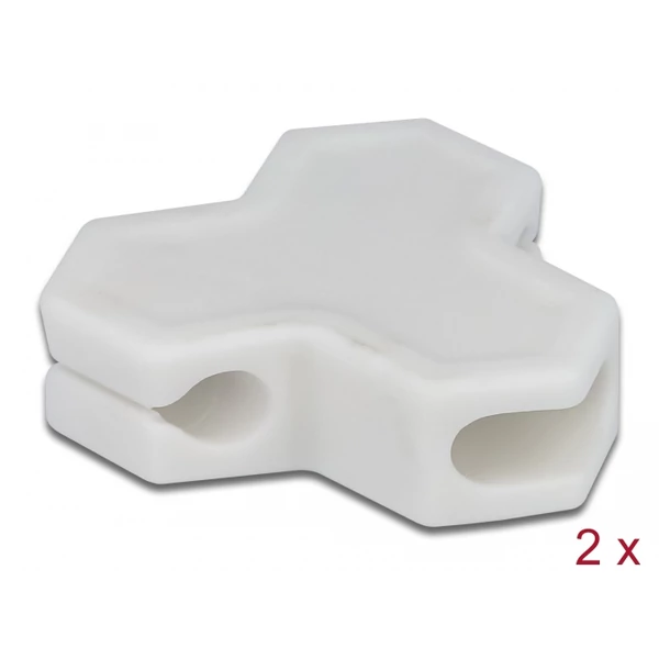 Delock Kábeltartó öntapadó 3 átvezetővel (1 db lapos kábel és 2 db kerek kábel) 2 db fehér