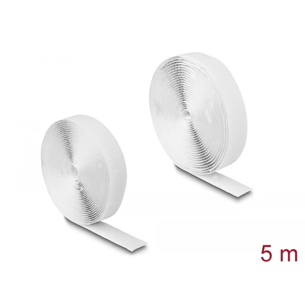 Delock Öntapadó tépőzáras szalag-szett, H 5 m és Sz 20 mm fehér