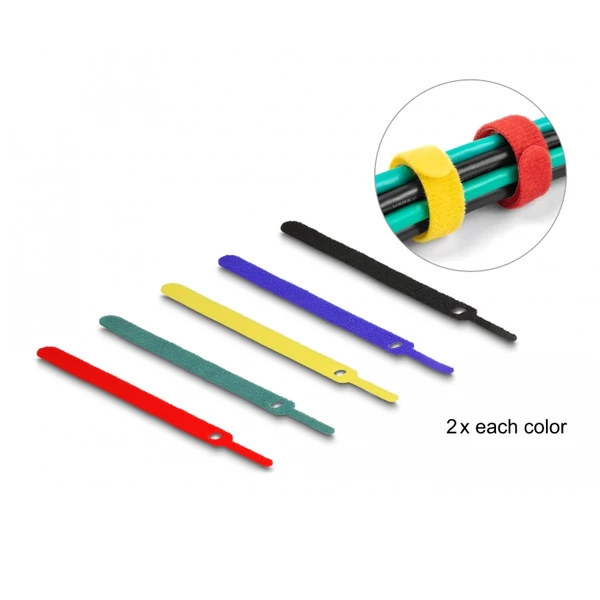 Delock 10. db.-os színes öntapadós kábel szorító szett hossza 150 mm szélessége 12 mm