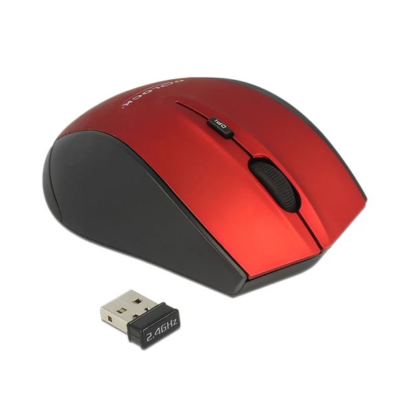 Delock Ergonomikus kialakítású, optikai, ötgombos egér, 2,4 GHz-es, vezeték nélküli