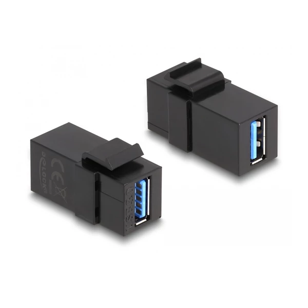 Delock Keystone modul, USB 3.0 A-csatlakozóhüvely > USB 3.0 A-csatlakozóhüvely, fekete (1:1)