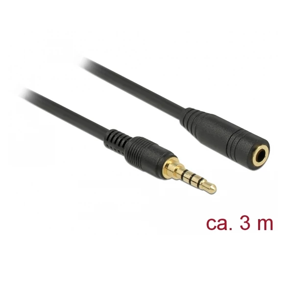 Delock Sztereó jack hosszabbító kábel 3,5 mm 4-tűs apa > anya 3 m hosszú fekete