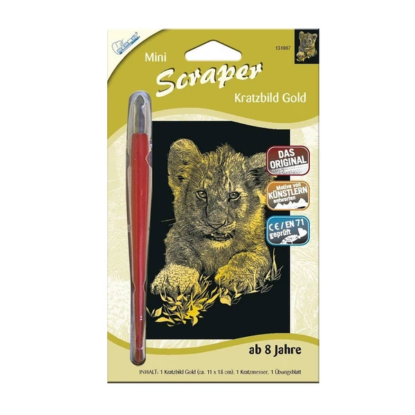 Oroszlánkölyök mini arany képkarcoló 