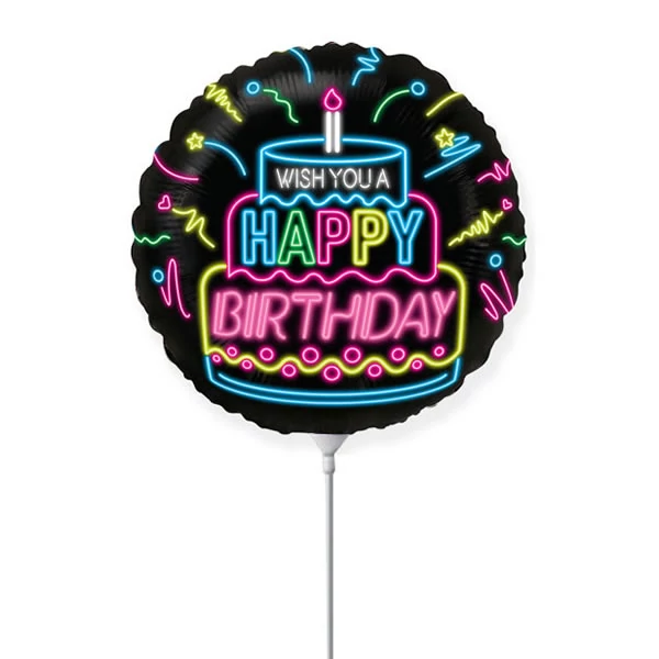 "Happy Birtday" feliratú fekete-neon fólia lufi 30-35cm 