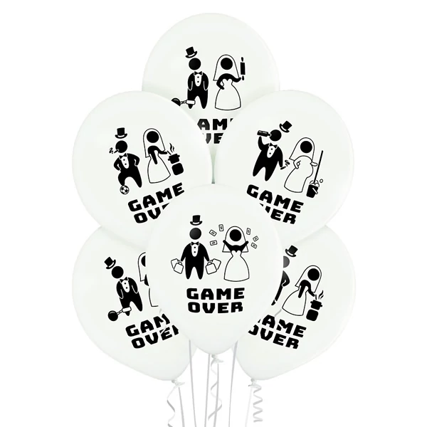 "Game over" feliratú fehér party lufi 6db 