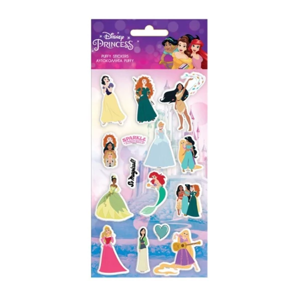 Csodálatos Disney Hercegnők 3D pufi matrica szett 10x22cm-es íven