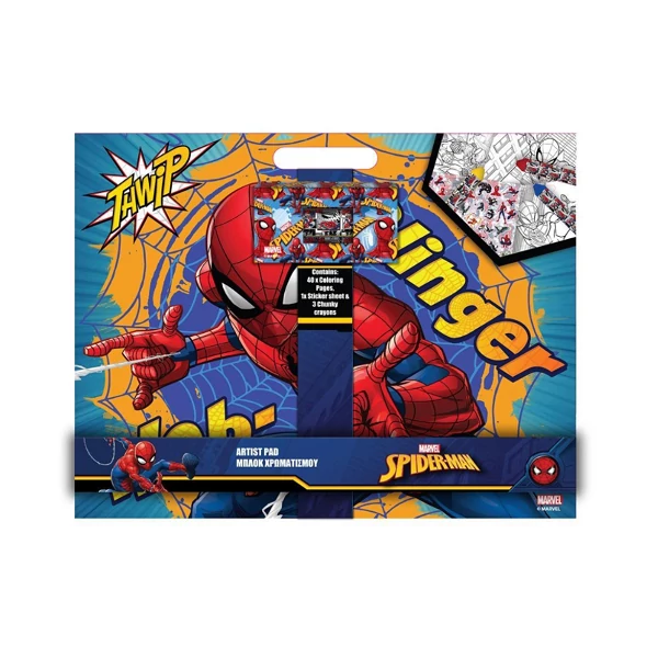 A csodálatos pókember színező szett matricákkal és 3db zsírkrétával