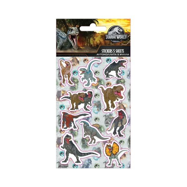 Jurassic World öntapadós matrica szett 8x12cm-es íven 5db