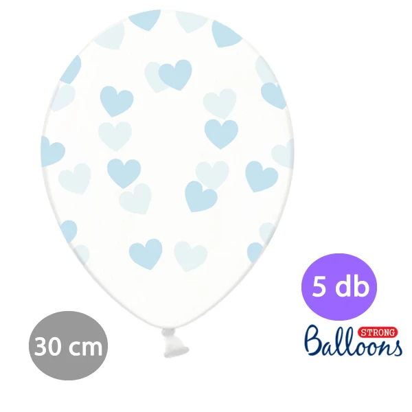 Party lufi kék szíves mintával 5db-os kiszerelésben 30cm