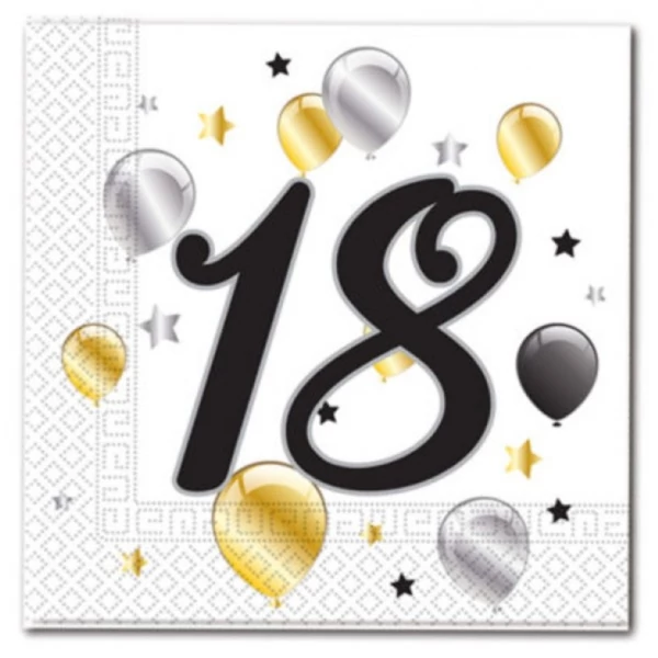 Party szalvéta 18. évszámos 20db-os kiszerelésben 33x33cm