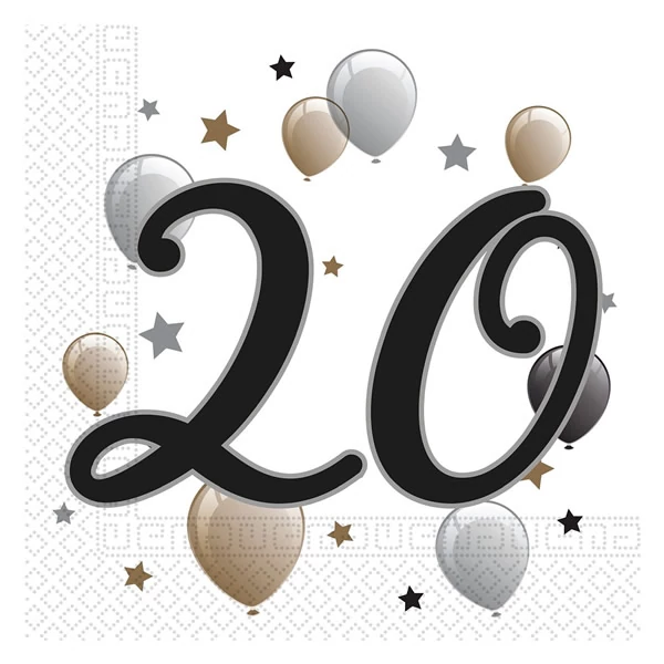 Party szalvéta 20. évszámos 20db-os kiszerelésben 33x33cm