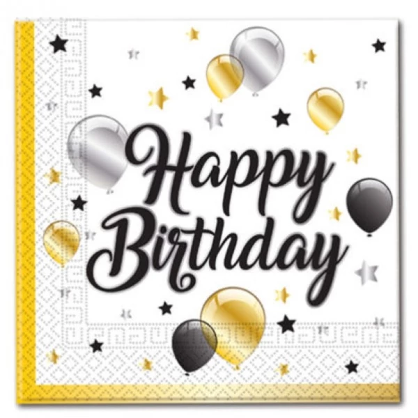 Party szalvéta happy birthday felirattal 20db-os kiszerelésben 33x33cm