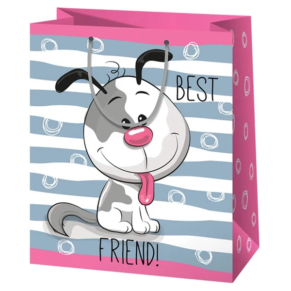 Mosolygós kutyás nagy méretű ajándéktáska 27x14x33cm-es