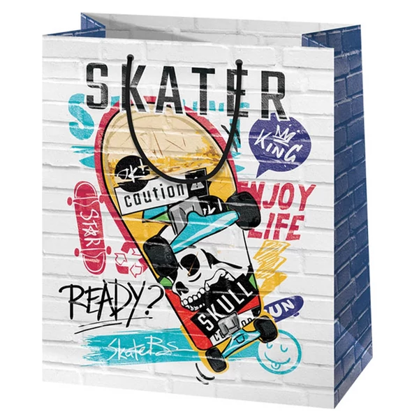 Gördeszkás közepes méretű ajándéktáska 18x23x10cm-es