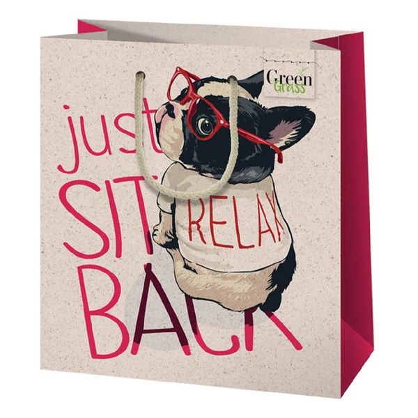 Green Grass Figyelő kutya mintás közepes méretű ajándéktáska 18x10x23cm