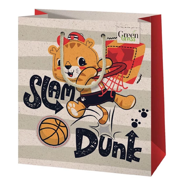 Green Grass Kosárlabdázó oroszlán mintás közepes méretű ajándéktáska 18x10x23cm