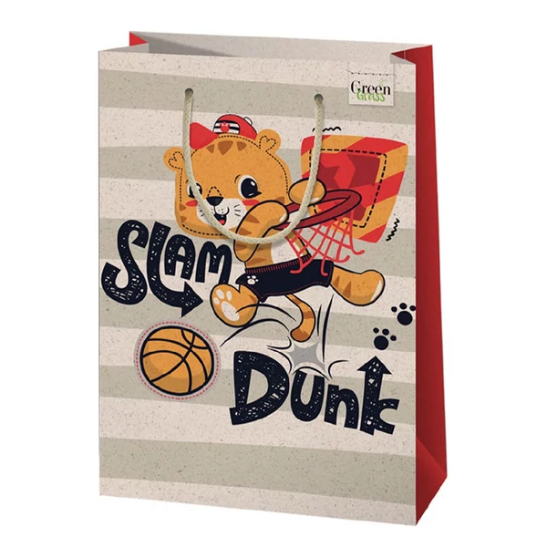 Green Grass Kosárlabdázó oroszlán mintás nagy méretű prémium ajándéktáska 26x14x33cm