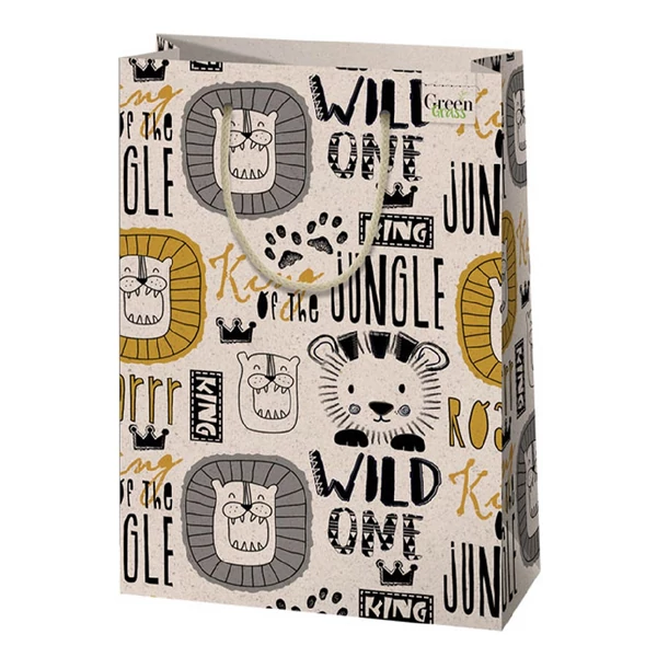 Green Grass Oroszlán mintás nagy méretű prémium ajándéktáska 26x14x33cm