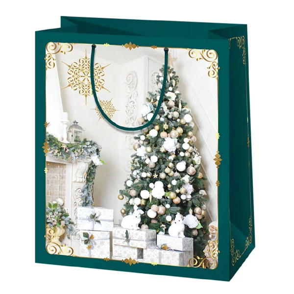 Karácsonyfa mintás nagy méretű exkluzív ajándéktáska 27x14x33cm
