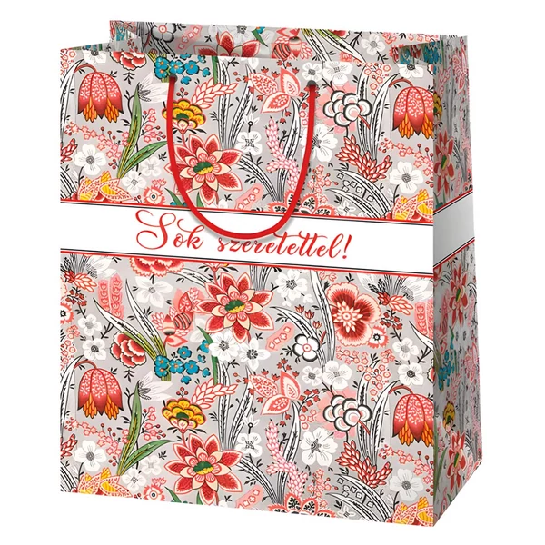 Sok szeretettel! virágos közepes méretű ajándéktáska 18x23x10cm