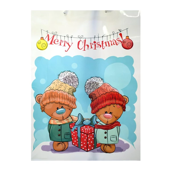 Ajándéktáska Karácsonyi macikkal és Merry Christmas felirattal 32,5x45,5x10cm