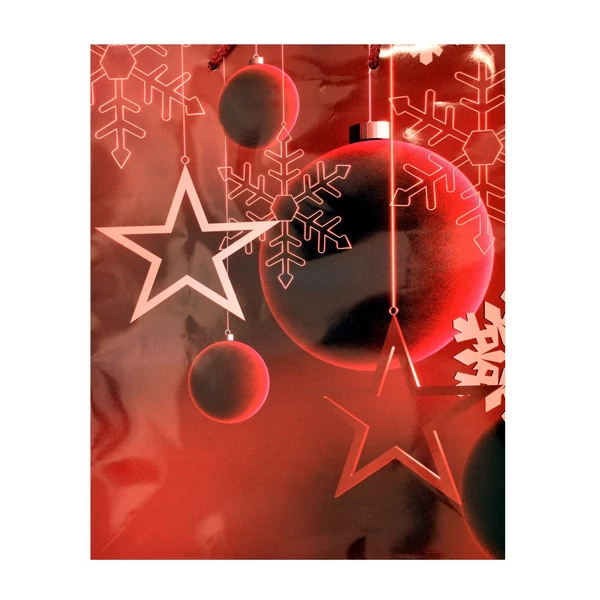 Ajándéktáska piros Karácsonyi díszek mintázattal 26x32x12,5cm