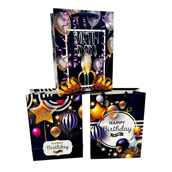 S. Ajándéktasak "Happy Birthday" felirattal többféle változtaban 18x24x8,5cm 32580