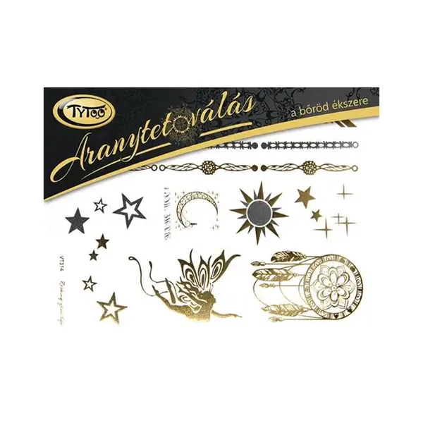 Taytoo arany tetoválás különböző motívumokkal