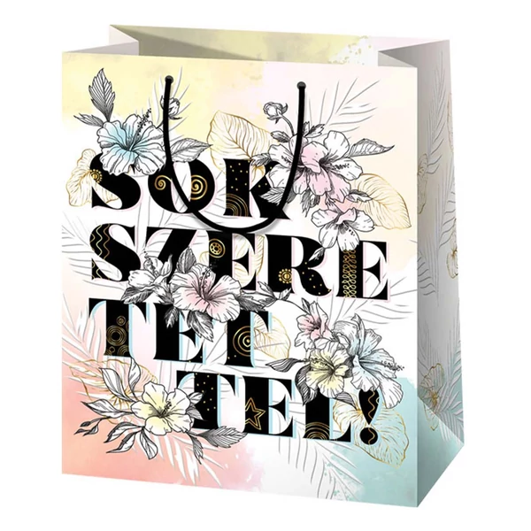 Sok Szeretettel! mintás nagy méretű exkluzív ajándéktáska 27x14x33cm-es